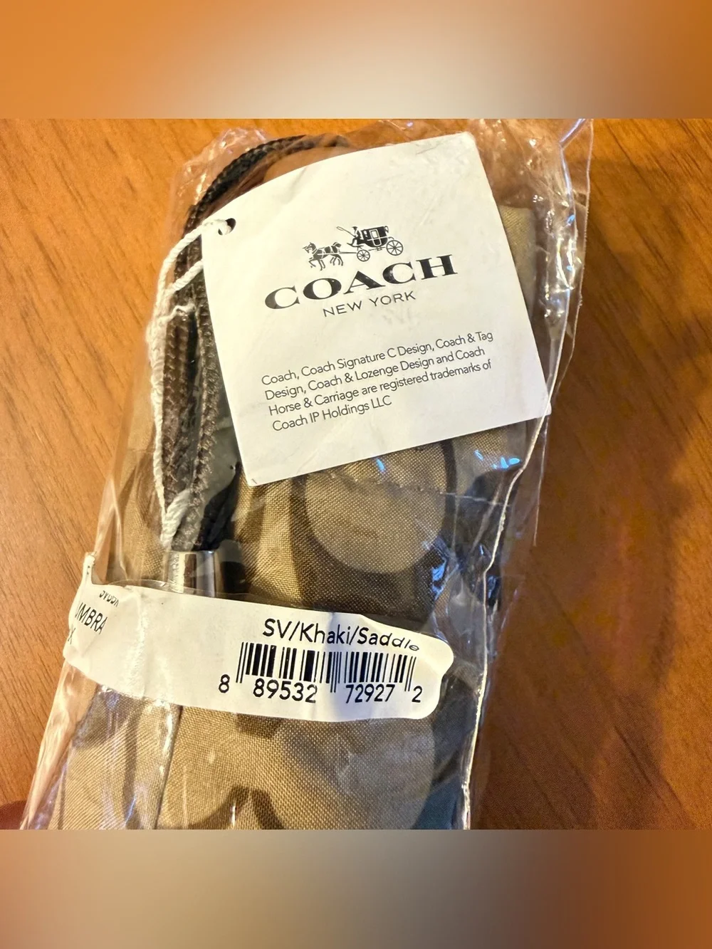 NWT Coach Signature Mini UV Umbrella Khaki Saddle F63365 New